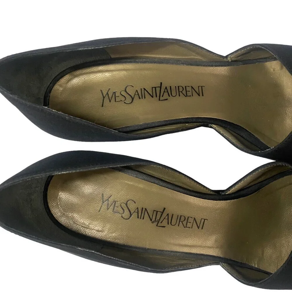YVES SAINT LAURENT Women Pumps Size 7 Black D'orsay Pointy Toe Heels Career Work - Picture 10 of 16